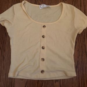 Yellow button up crop top